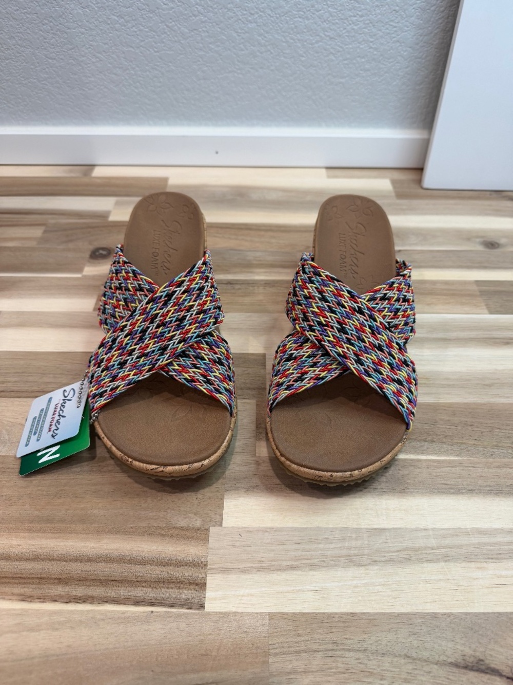 Skechers Women's Beverlee Luxe Foam Rainbow Stripe Wedge Sandals | Est. Size 9
